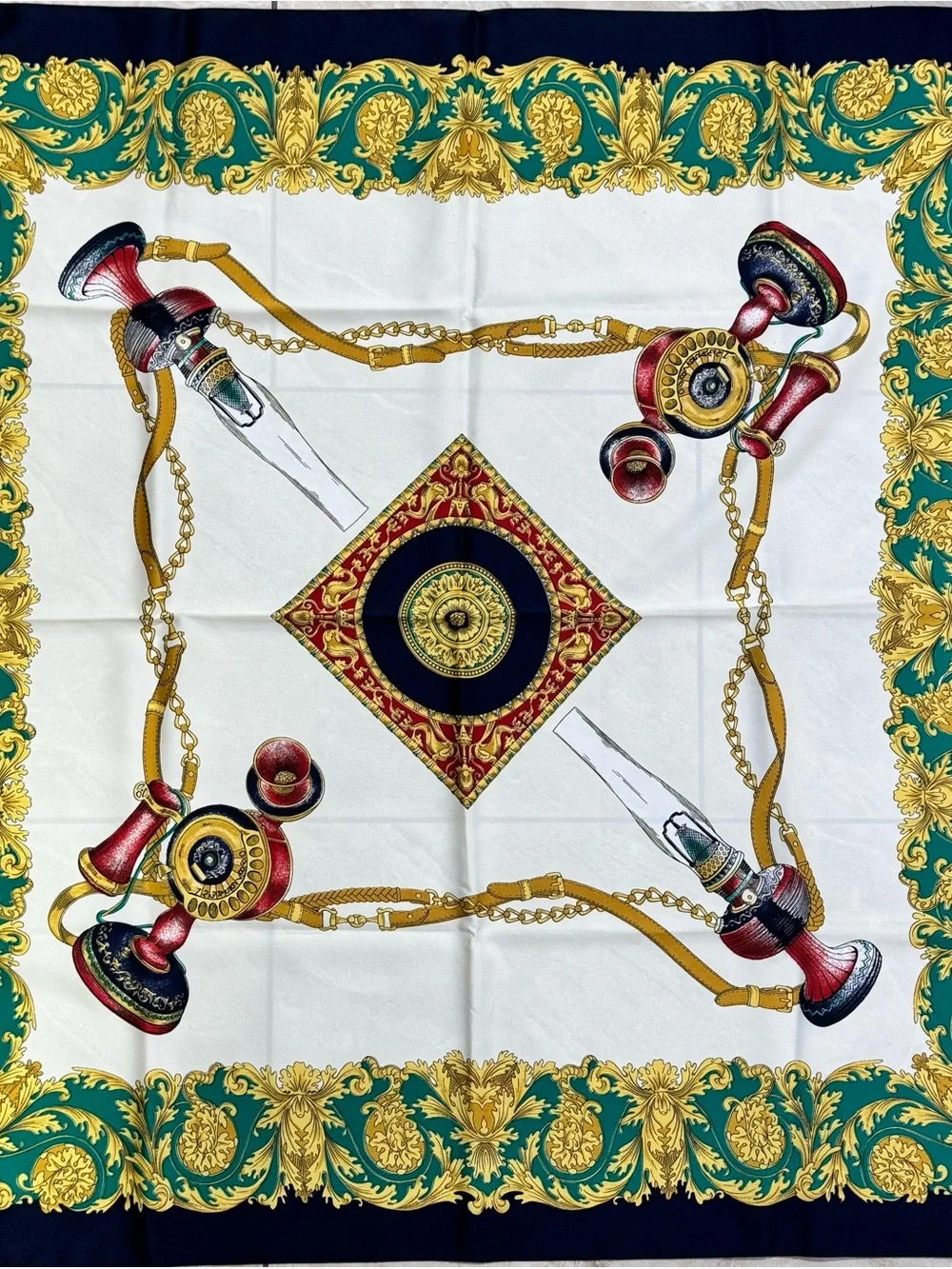 Baroque Green & Gold Printed Silk-Feel Scarf